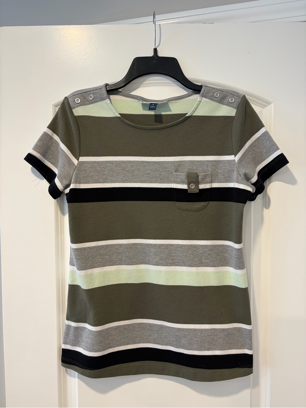 Karen Scott Sport Green Striped Blouse
